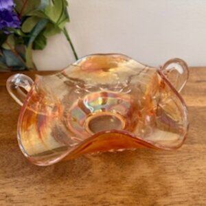 Vintage Marigold Carnival‎ Glass Bowl with Double Handles – Iridescent Elegance
